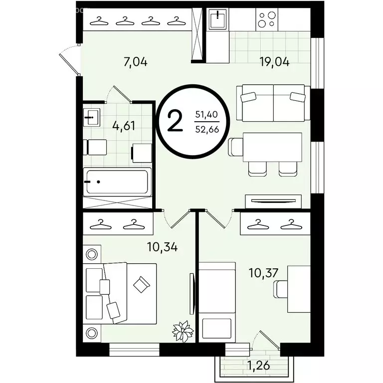 2-комнатная квартира: Тюмень, улица Александра Звягина, 3 (52.66 м) - Фото 0