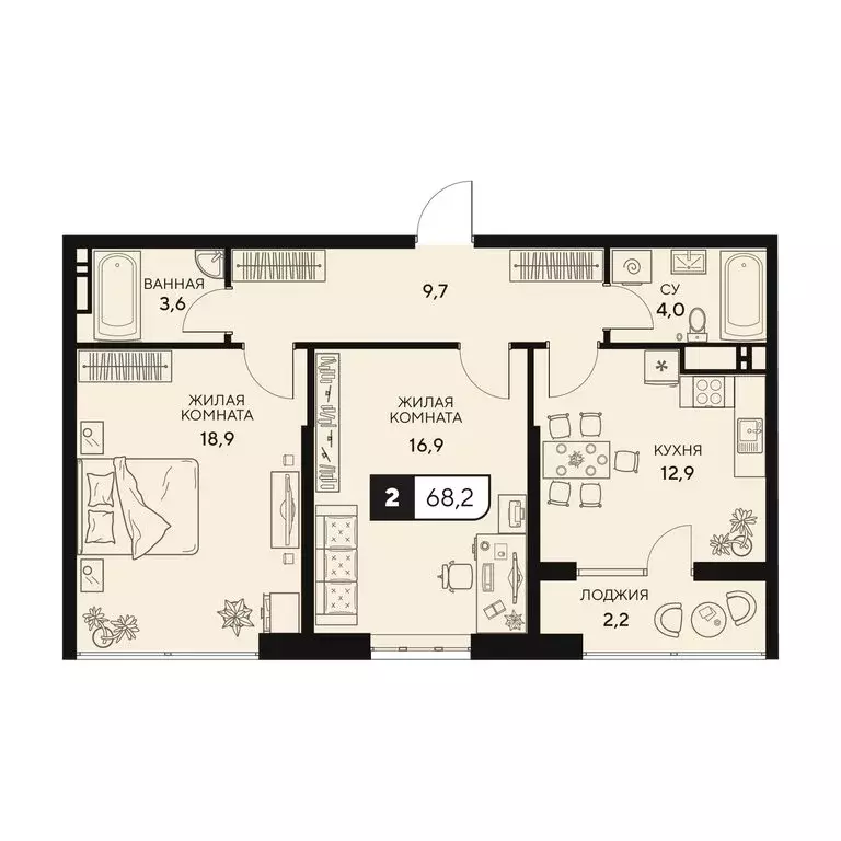 2-комнатная квартира: Анапа, Анапское шоссе, 18к2 (68.2 м) - Фото 0