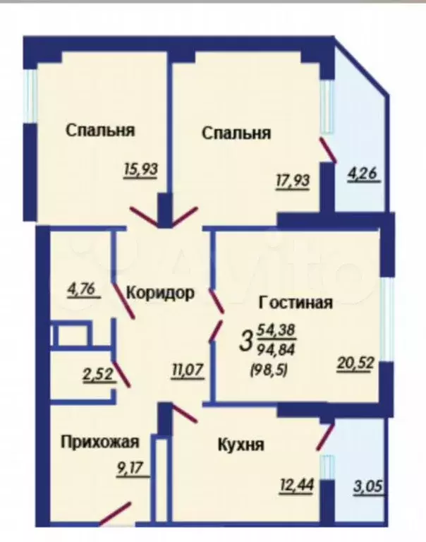 3-к. квартира, 98,5 м, 21/25 эт. - Фото 0