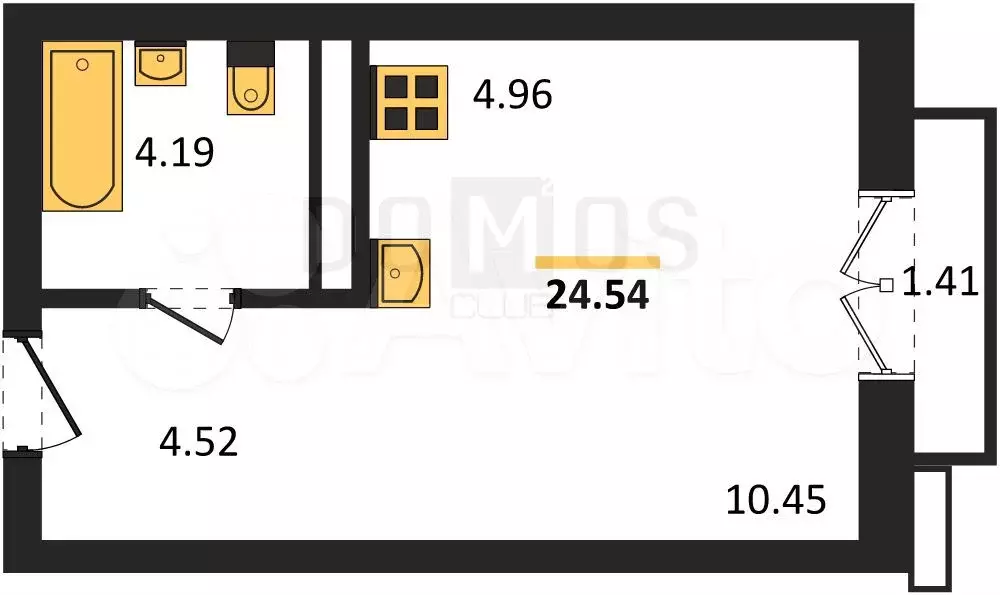 Квартира-студия, 24,5 м, 4/4 эт. - Фото 1