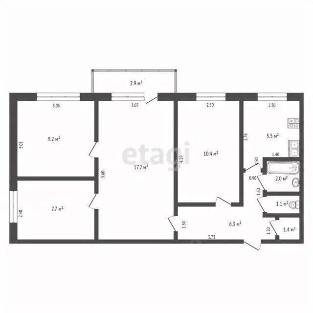 4-к кв. Хабаровский край, Комсомольск-на-Амуре просп. Победы, 30 (61.0 ... - Фото 2