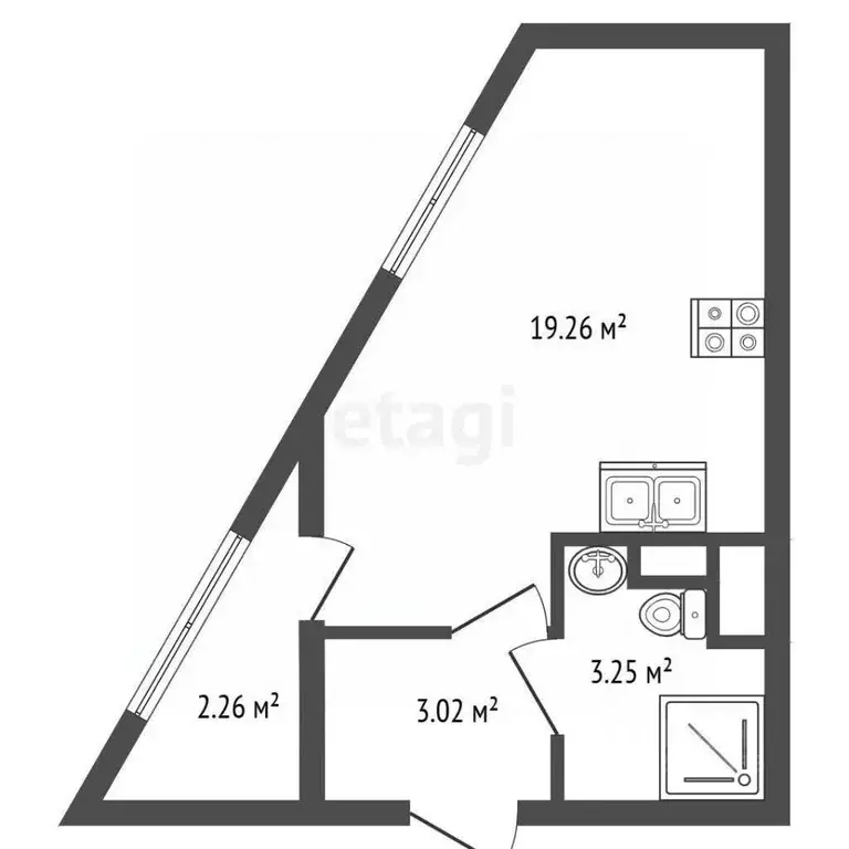 Студия Санкт-Петербург ул. Тосина, 6 (25.2 м) - Фото 2