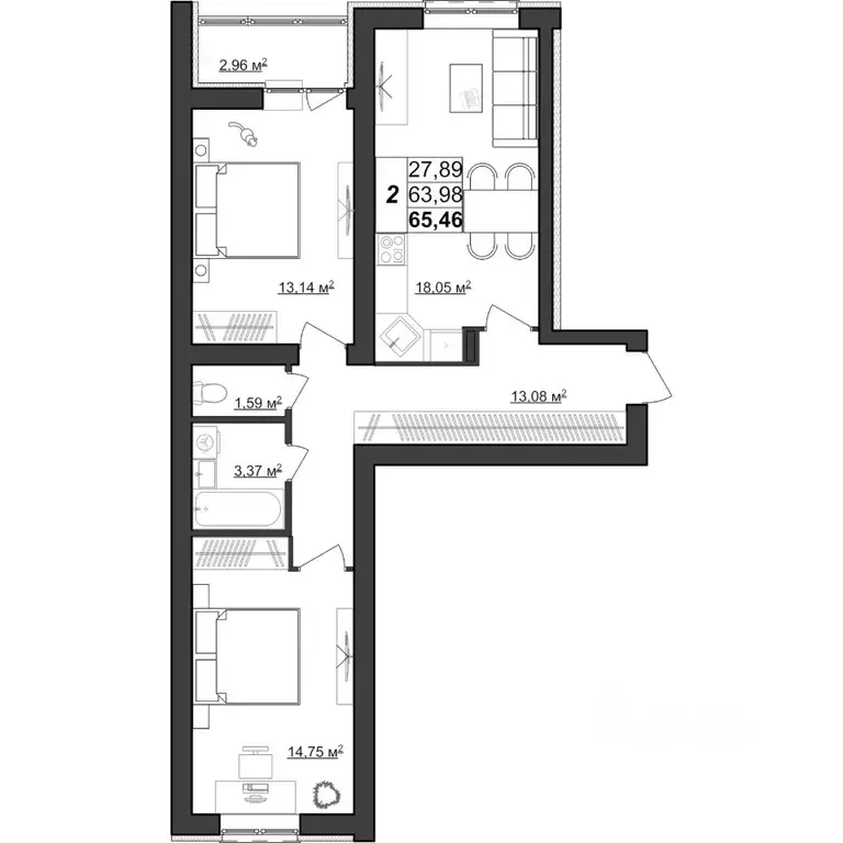 2-к кв. Мордовия, Саранск Большевистская ул., 124А (65.46 м) - Фото 1