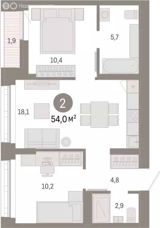 2-комнатная квартира: Екатеринбург, улица Гастелло, 19А (54 м) - Фото 1