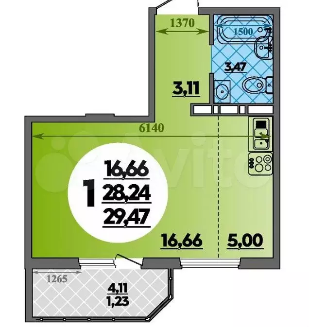 Квартира-студия, 29м, 3/17эт. - Фото 0