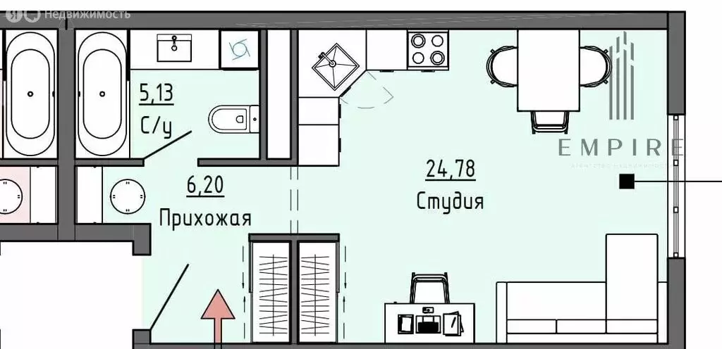 Квартира-студия: Грозный, улица Кузьмы Гуренко, 13 (25.22 м) - Фото 0