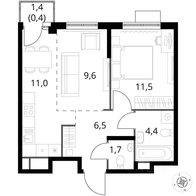 2-к кв. Московская область, Химки Клязьма-Старбеево мкр, Международный ... - Фото 2