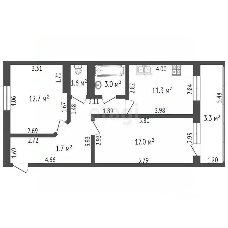 2-к кв. Татарстан, Набережные Челны 63-й комплекс, 8 (58.3 м) - Фото 1