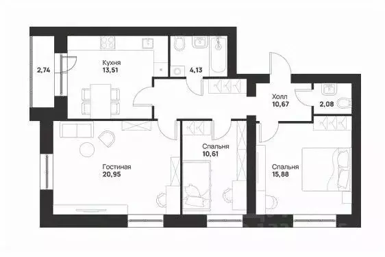 3-к кв. Тульская область, Тула ул. Героя России Зиничева, 3 (80.57 м) - Фото 2