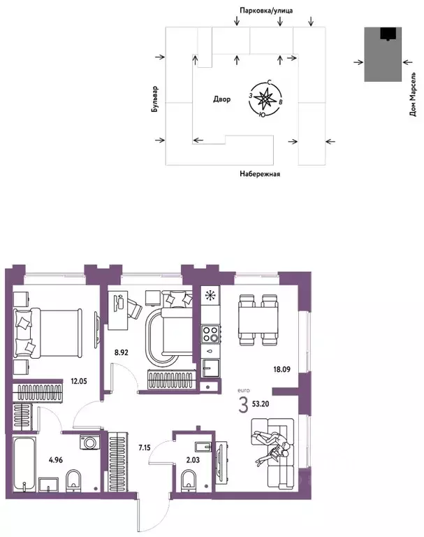3-к кв. Тюменская область, Тюмень Береговая ул., 78 (53.2 м) - Фото 0