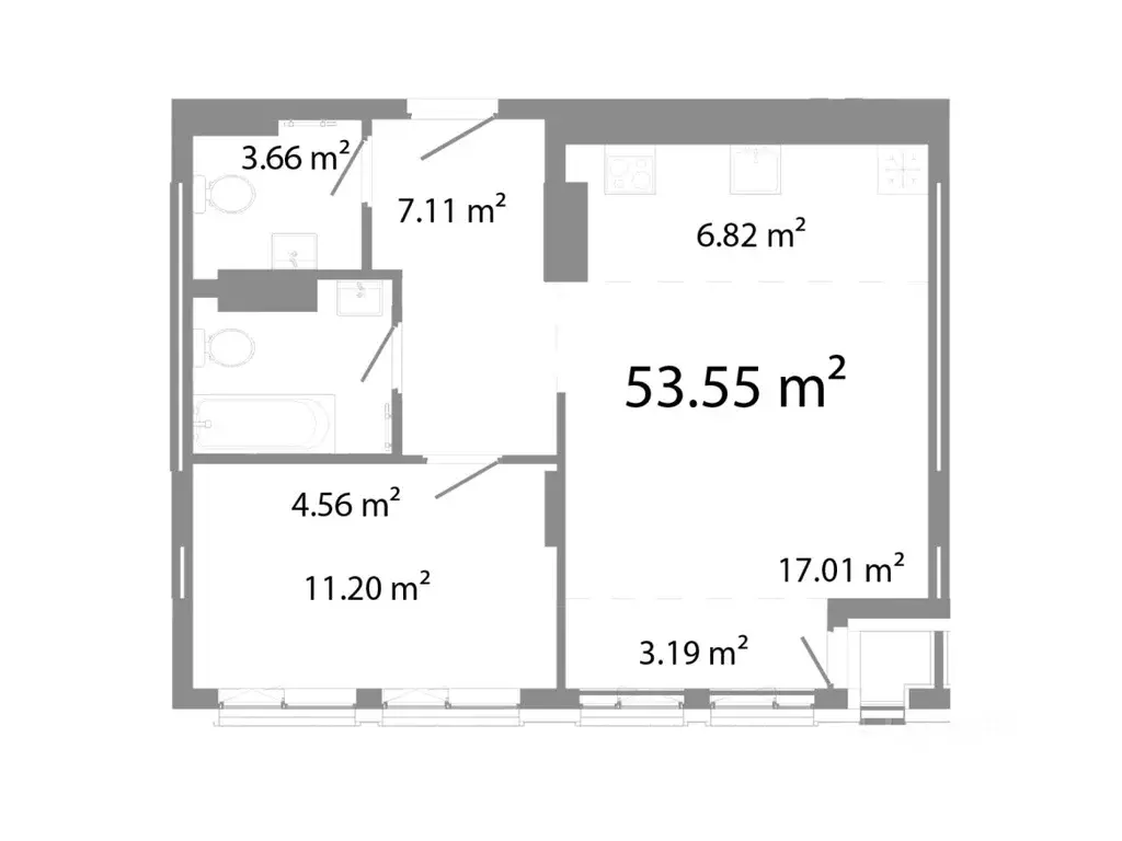 2-к кв. Челябинская область, Челябинск ул. Худякова, 18/4 (53.55 м) - Фото 0