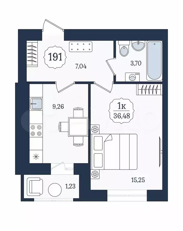 1-к. квартира, 36,5 м, 1/9 эт. - Фото 1