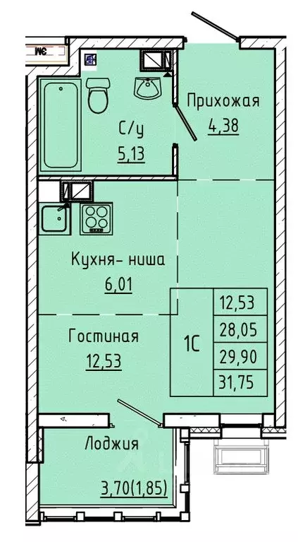 Студия Ростовская область, Ростов-на-Дону ул. Текучева, 370/3 (29.9 м) - Фото 0