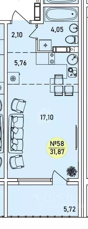 Студия Ярославская область, Ярославль 2-й мкр,  (31.87 м) - Фото 1