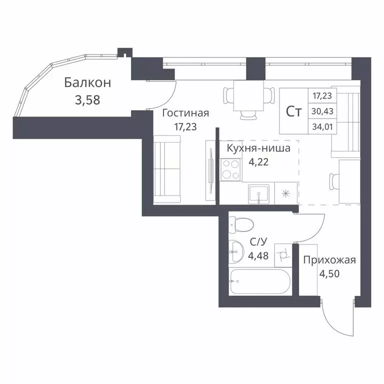 Квартира-студия: Новосибирск, Игарская улица, 42/1 (30.43 м) - Фото 0