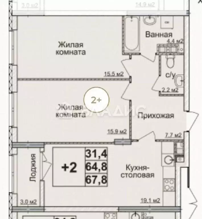 2-комнатная квартира: Нижний Новгород, улица Родионова, 31 (67.8 м) - Фото 1