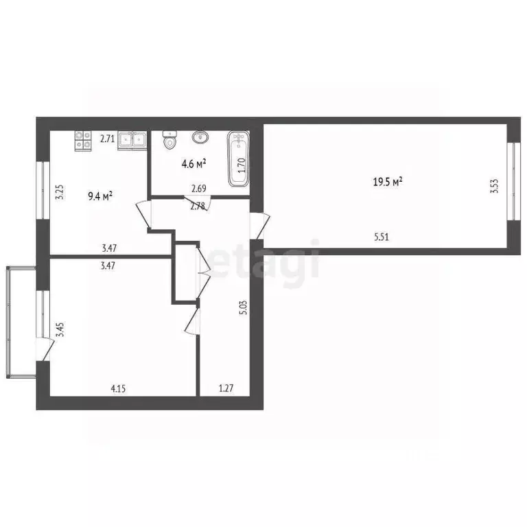 2-к кв. Омская область, Омск ул. Маяковского, 9 (56.0 м) - Фото 1