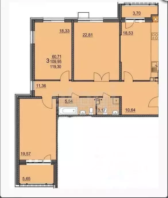 3-к кв. Курская область, Курск ул. Володарского, 50к1 (119.0 м) - Фото 0