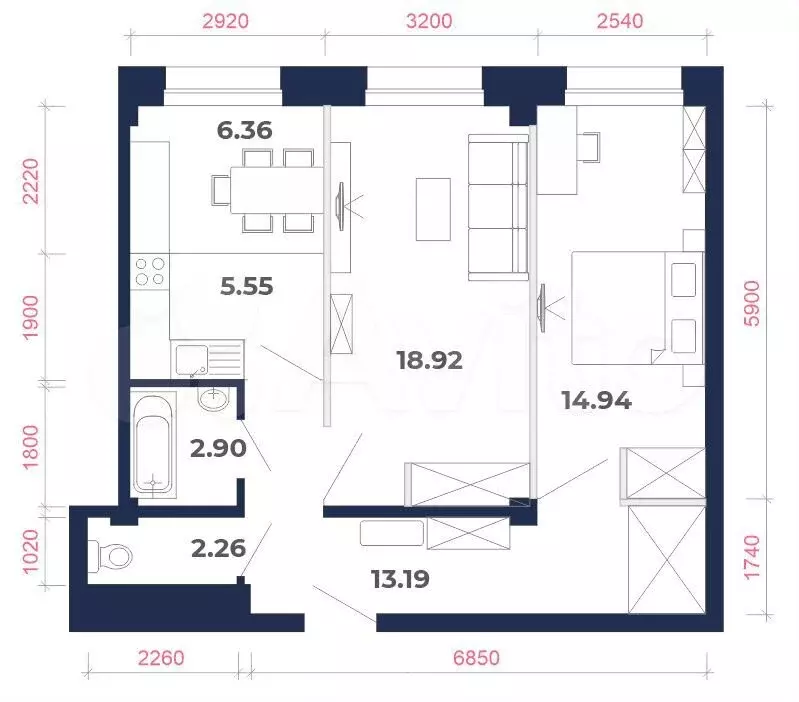 3-к. квартира, 64,1 м, 1/9 эт. - Фото 1