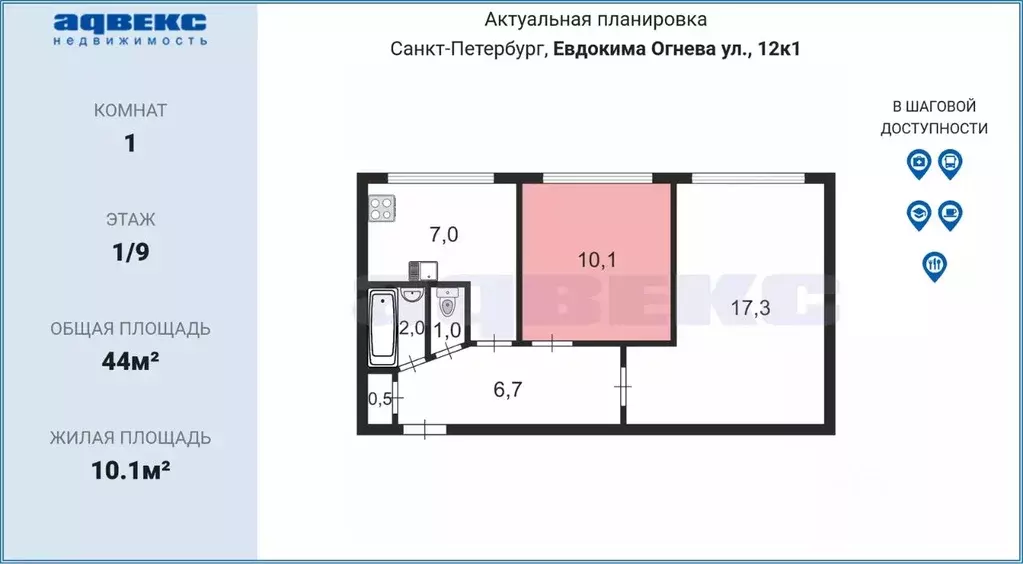 Комната Санкт-Петербург ул. Евдокима Огнева, 12К2 (10.1 м) - Фото 1