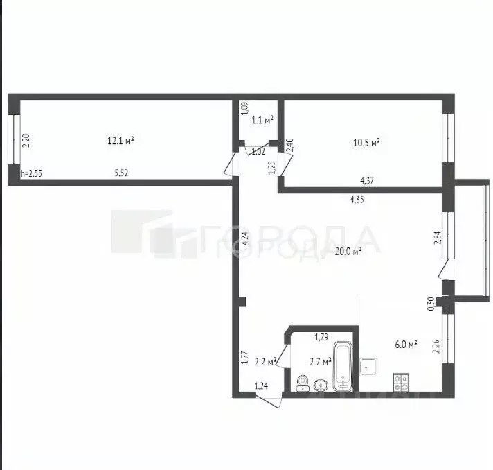 3-к кв. Алтайский край, Барнаул ул. Короленко, 62 (54.6 м) - Фото 2