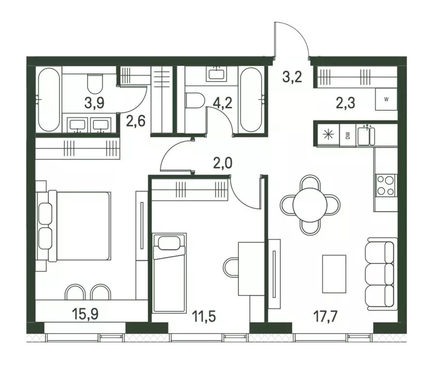 2-к квартира, 63.3 м - Фото 0