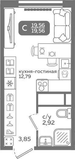Студия Тюменская область, Тюмень ул. Заполярная, 9/2 (19.56 м) - Фото 0