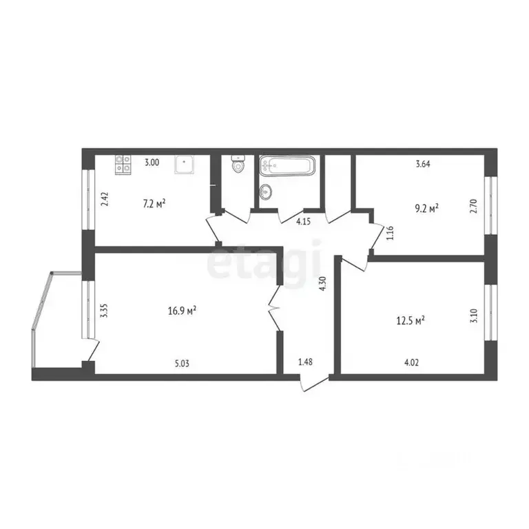 3-к кв. Тюменская область, Тюмень Ткацкий проезд, 14 (60.5 м) - Фото 2