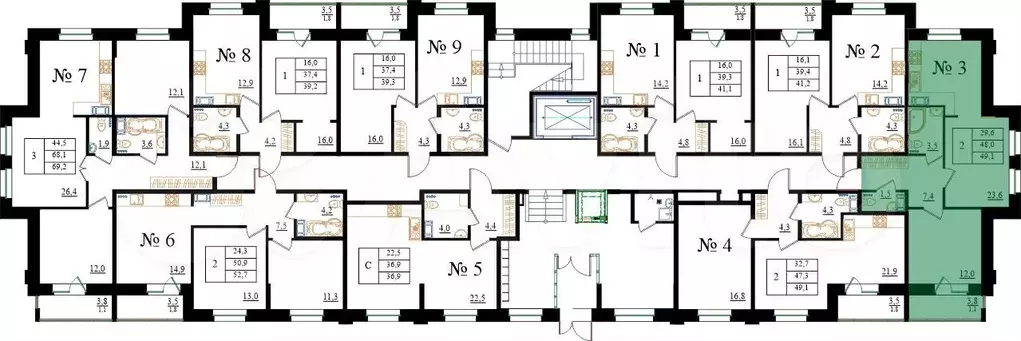 2-к. квартира, 49,1 м, 1/8 эт. - Фото 1