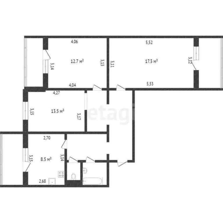 3-к кв. Белгородская область, Белгород ул. Есенина, 50 (76.0 м) - Фото 2