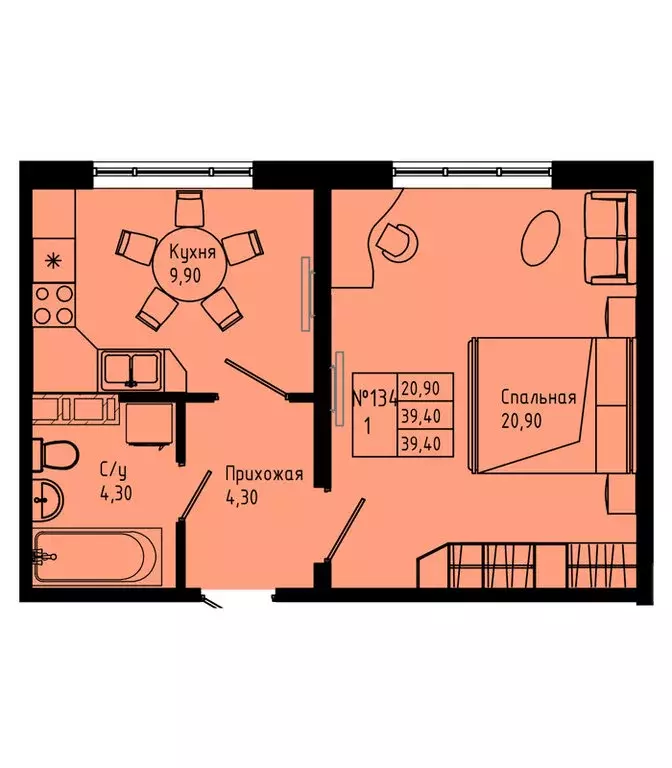 1-комнатная квартира: Коммунар, Железнодорожная улица, 41к2 (39.4 м) - Фото 1