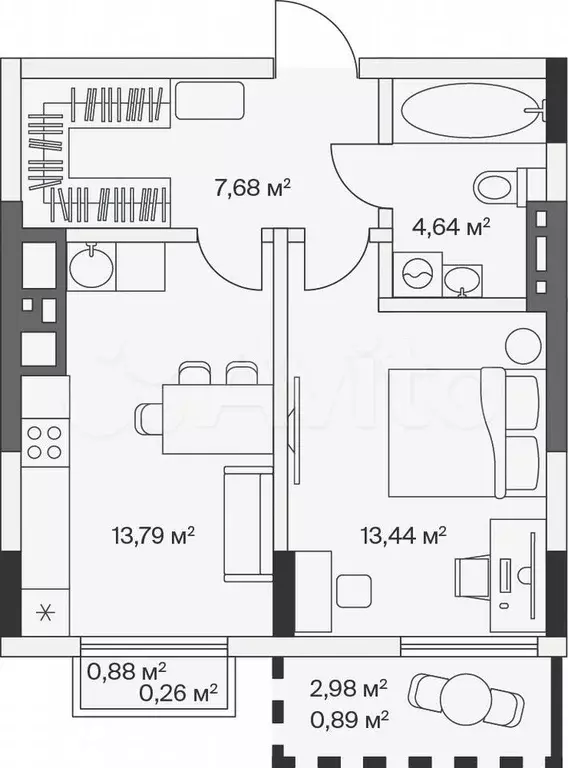 1-к. квартира, 40,7 м, 7/7 эт. - Фото 1