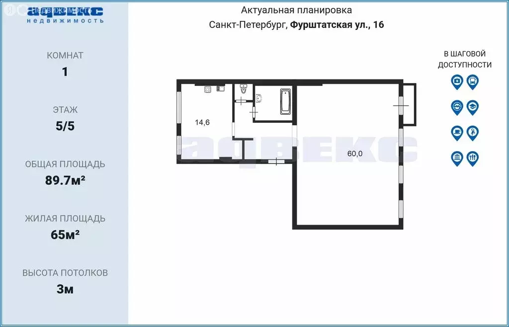 1-комнатная квартира: Санкт-Петербург, Фурштатская улица, 16 (89.7 м) - Фото 1