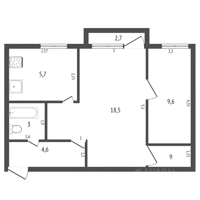 2-к кв. Хабаровский край, Комсомольск-на-Амуре ул. Кирова, 32 (43.0 м) - Фото 2