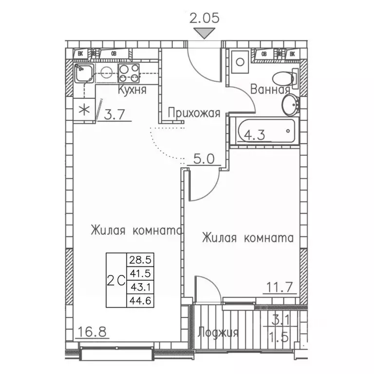 2-к кв. Приморский край, Владивосток ул. Расула Гамзатова, 7к1 (44.6 ... - Фото 1