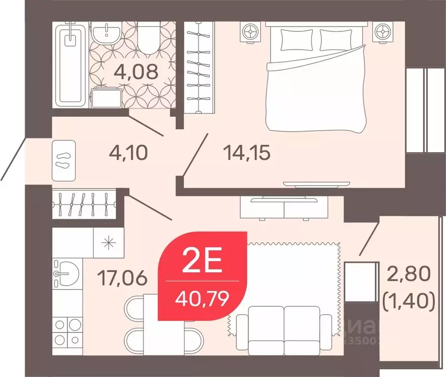 1-к кв. Забайкальский край, Чита Романовский мкр, 32 (40.79 м) - Фото 0