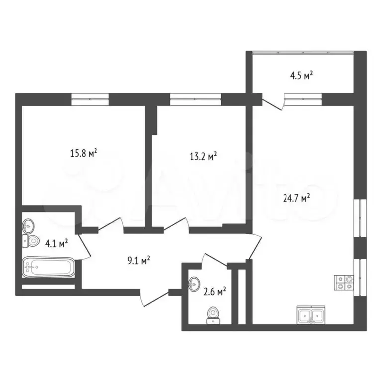 2-к. квартира, 70 м, 2/15 эт. - Фото 0