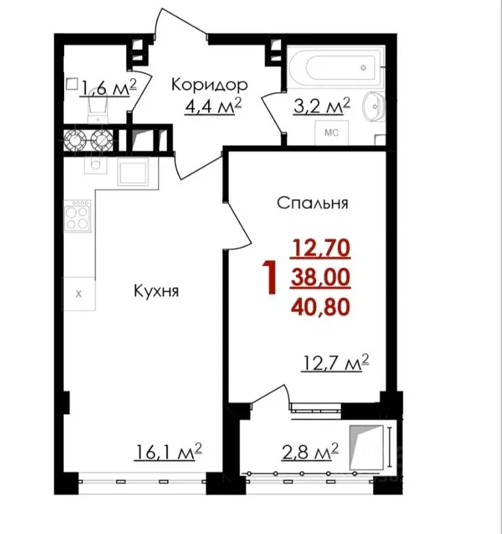 1-к кв. Белгородская область, Белгород ул. Губкина (40.8 м) - Фото 1