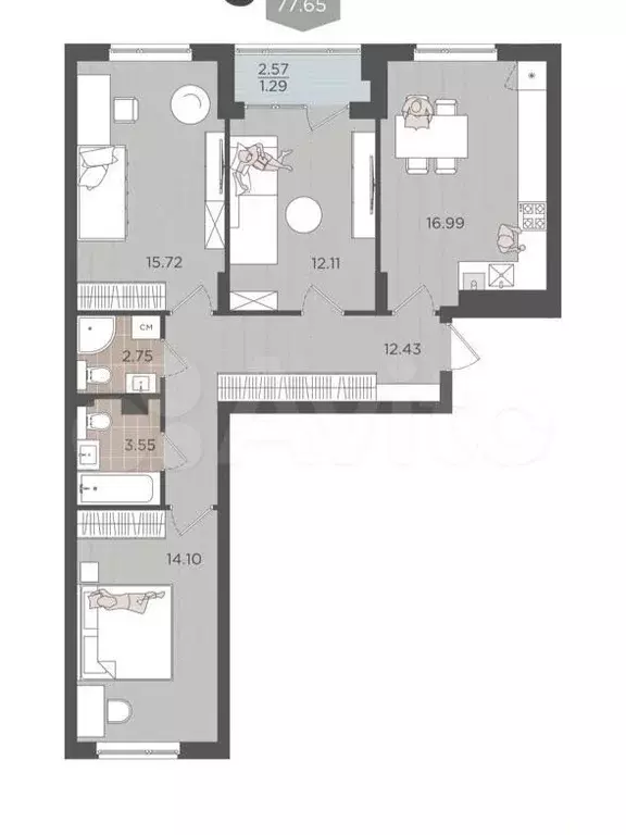 3-к. квартира, 79,9 м, 3/9 эт. - Фото 1
