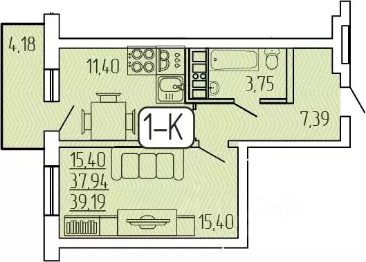 1-к кв. Бурятия, Улан-Удэ 140Б мкр,  (39.19 м) - Фото 1