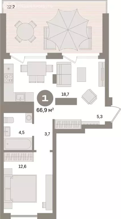 1-комнатная квартира: Екатеринбург, улица Академика Ландау, 7 (66.87 ... - Фото 1