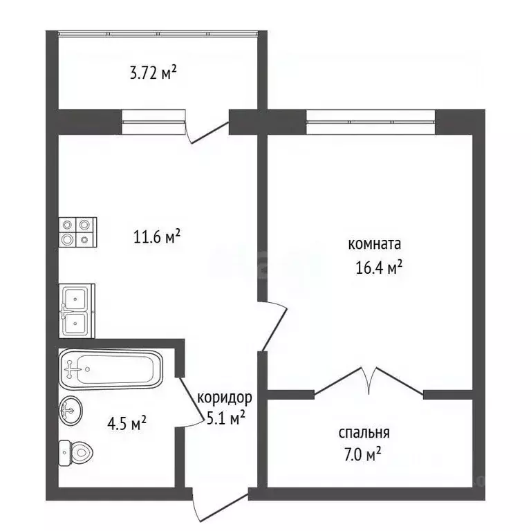 1-к кв. Тюменская область, Тюмень Полевая ул., 105к2 (44.6 м) - Фото 0