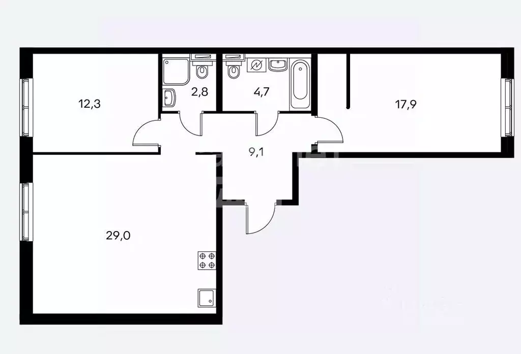 2-к кв. Москва Боровское ш., 2к2 (75.5 м) - Фото 2