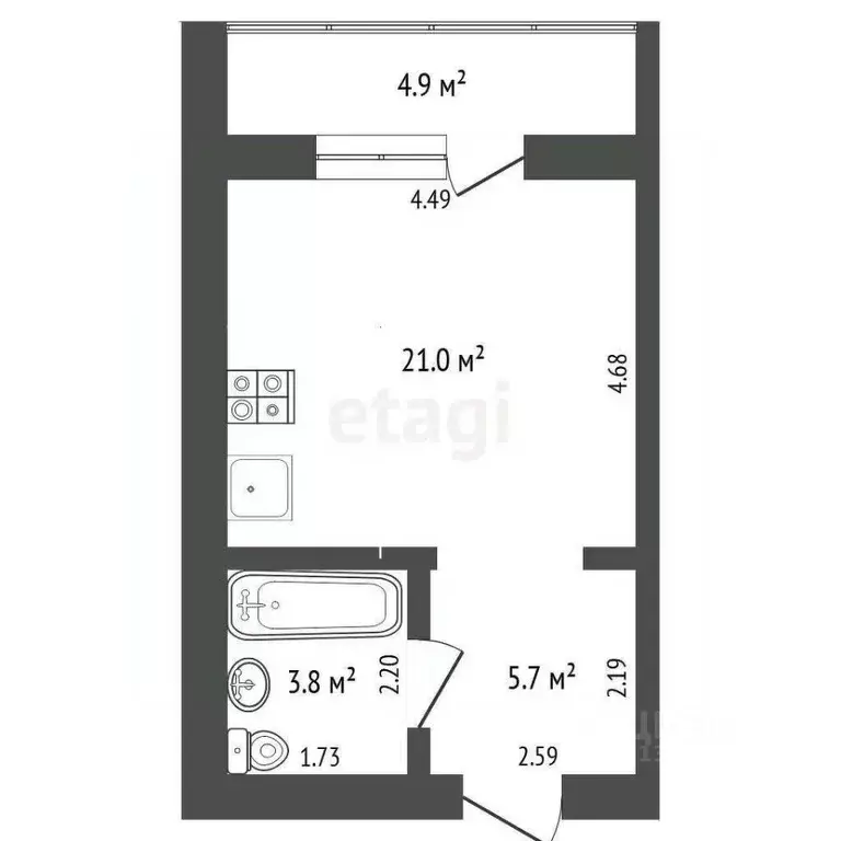 Студия Тюменская область, Тюмень Интернациональная ул., 199к1 (30.6 м) - Фото 2