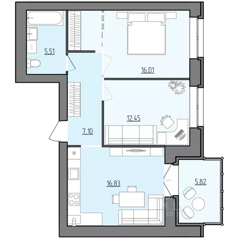 2-к кв. Ярославская область, Рыбинск Февральская ул., 12 (60.81 м) - Фото 1