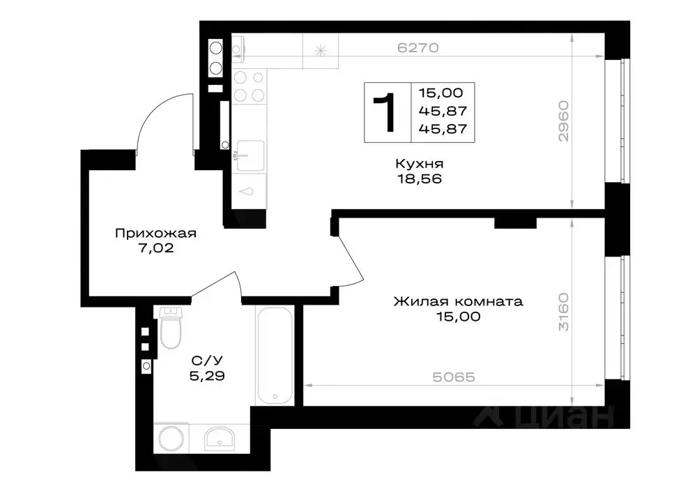 1-к кв. Калининградская область, Гурьевск Включи жилой комплекс (45.87 ... - Фото 1