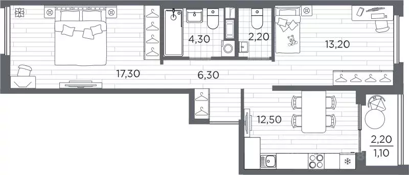 2-к кв. Санкт-Петербург Плюс Пулковский жилой комплекс (56.9 м) - Фото 1