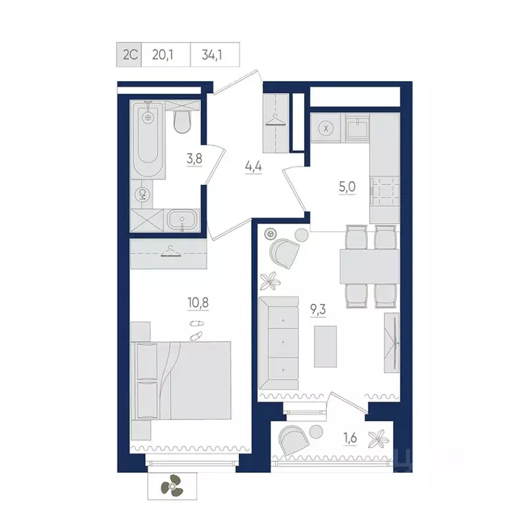 2-к кв. Башкортостан, Уфа бул. Яркий (34.1 м) - Фото 1