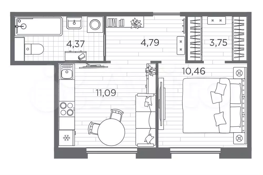 1-к. квартира, 34,5 м, 5/5 эт. - Фото 0