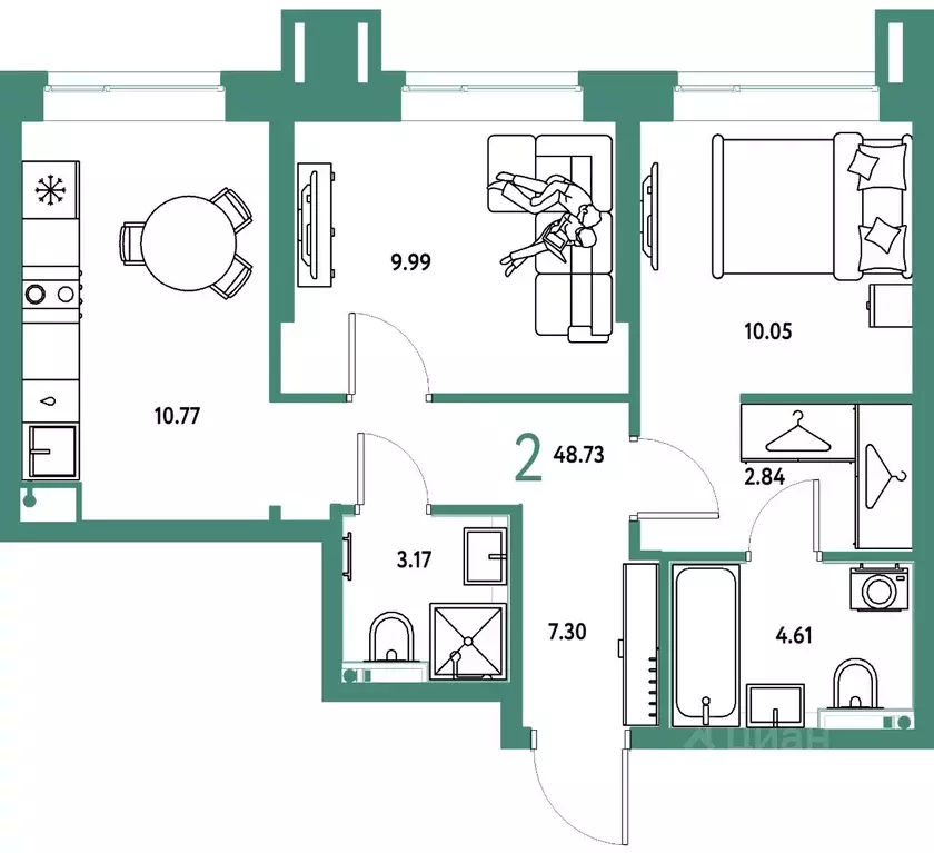2-к кв. Свердловская область, Екатеринбург ул. Шефская, 28А (48.73 м) - Фото 1
